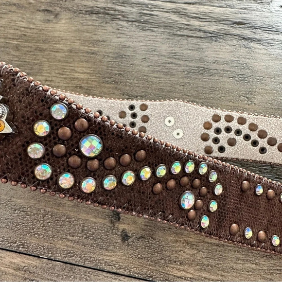 Bit & Bridle Size Large Leather Rhinestone Bling Belt Rodeo Western Studs Silver - Picture 7 of 7